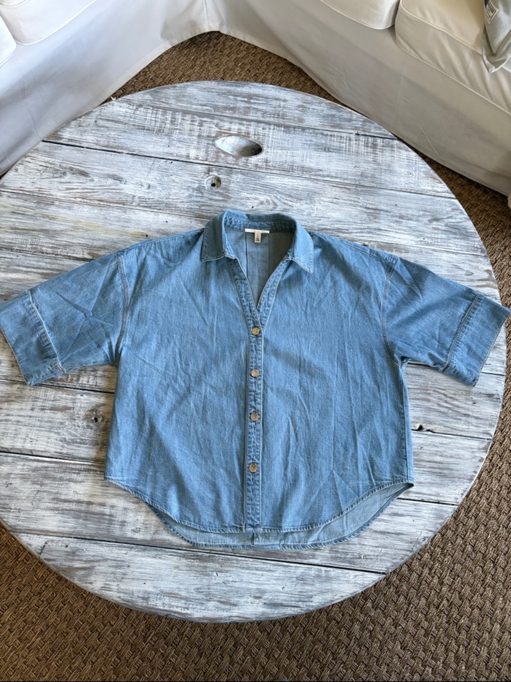 As new, 100% cotton denim flowy top from Current/Elliot, size L